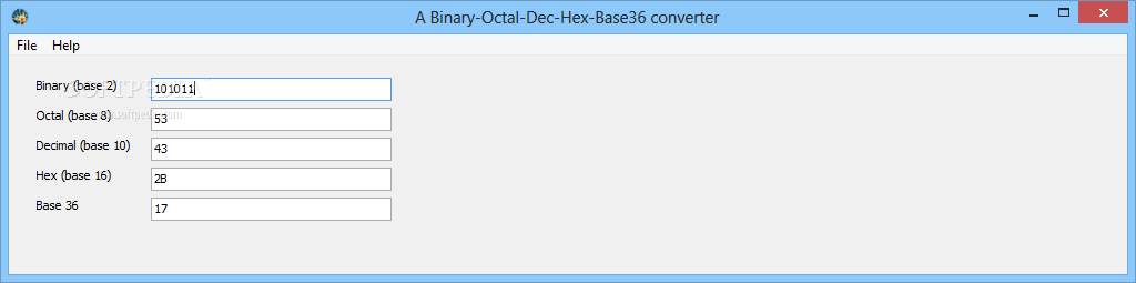 A Binary-Octal-Dec-Hex-Base36 Converter