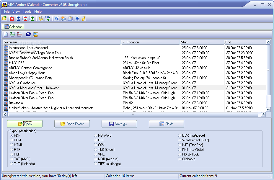 ABC Amber iCalendar Converter