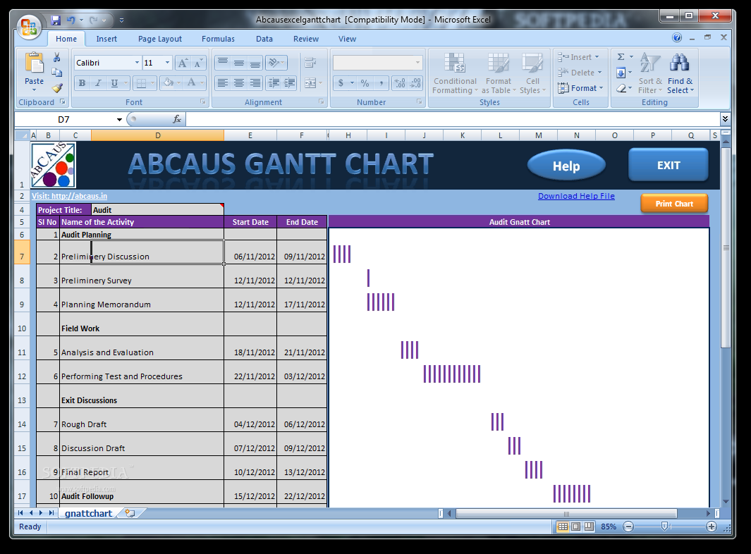 ABCAUS Excel Gantt Chart