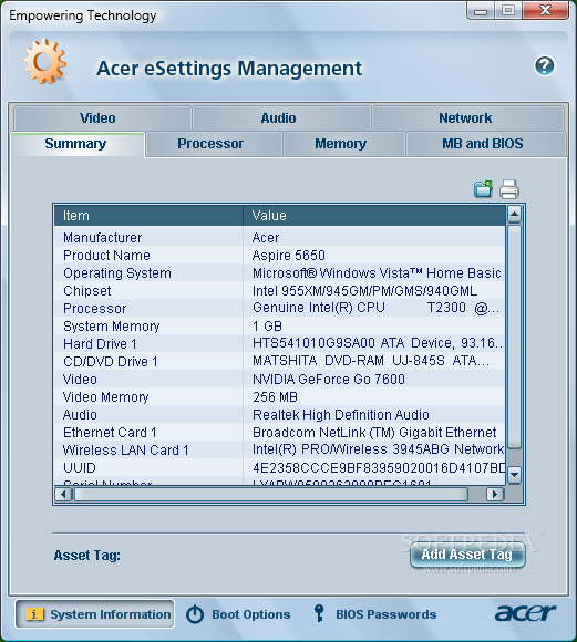 Acer eSettings Management