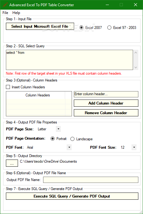 Advanced Excel To PDF Table Converter