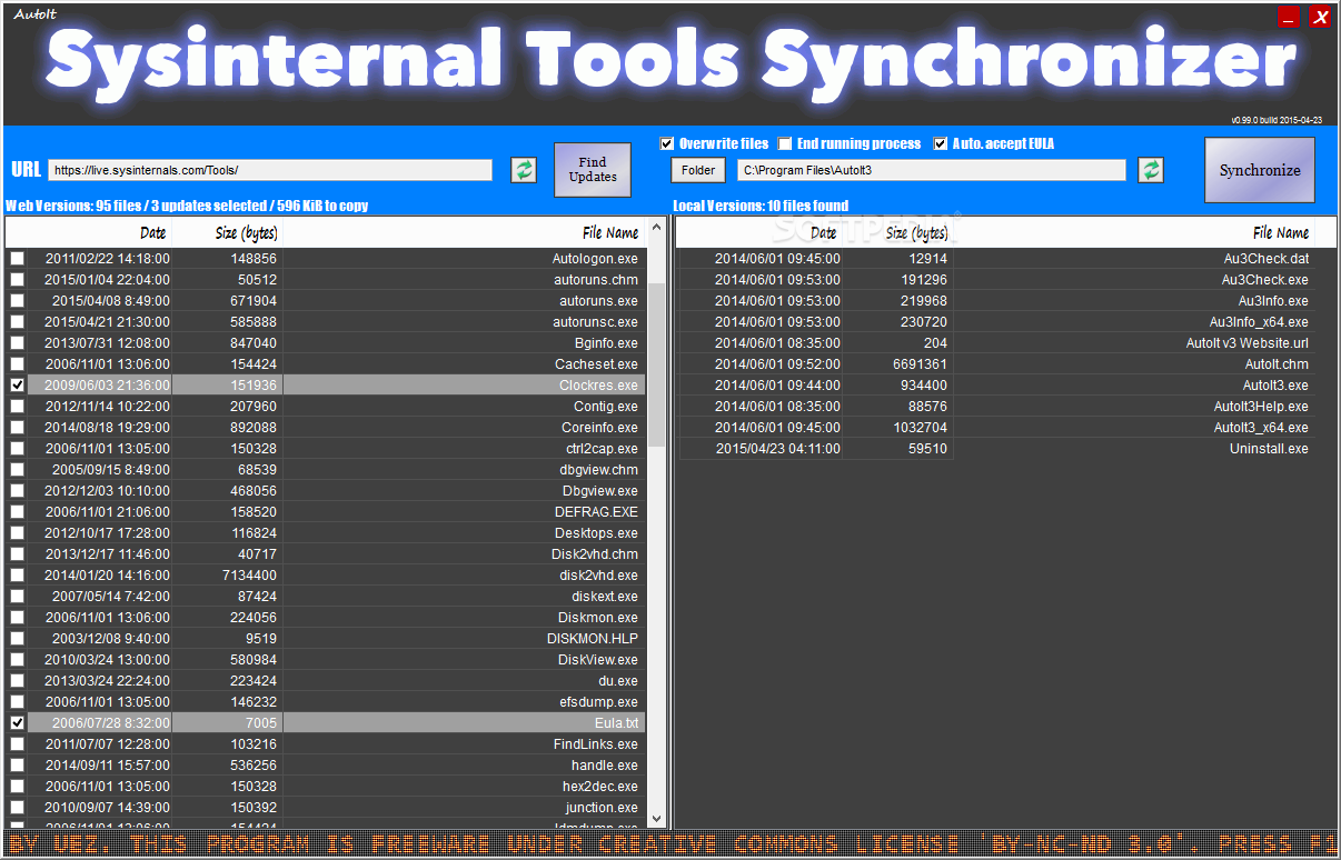AutoIt Sysinternal Tools Synchronizer