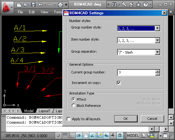 BOM4CAD 2010 - Automatic numbering