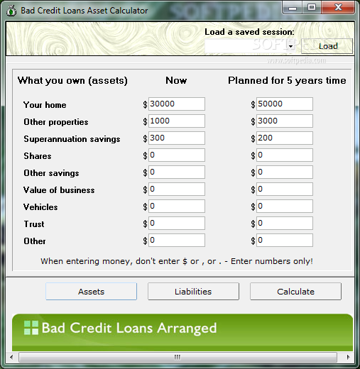Bad Credit Loans Asset Calculator