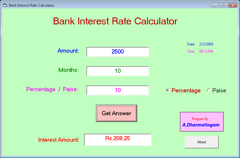 Bank Interest Rate Calculator