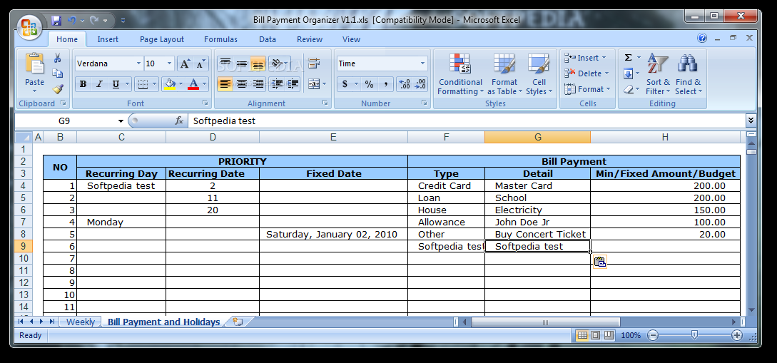 Bill Payment Organizer