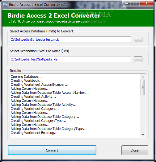 Birdie Access 2 Excel Converter