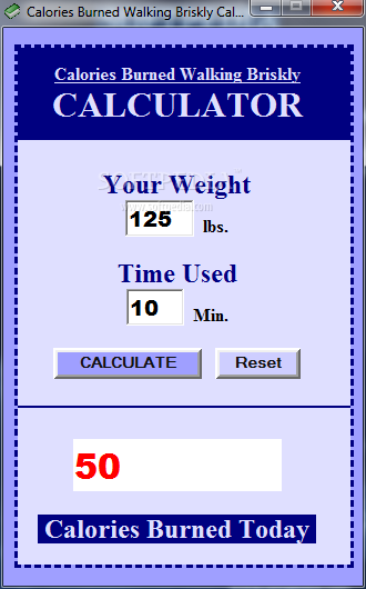 Calories Burned Walking Briskly Calculator