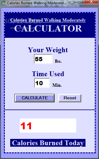 Calories Burned Walking Moderately Calculator