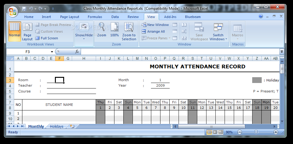 Class Monthly Attendance Report