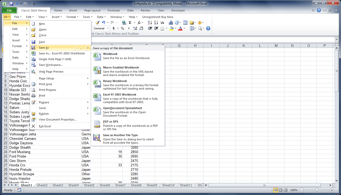 Classic Style Menus and Toolbars for Microsoft Excel 2007