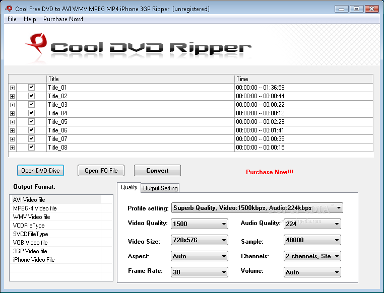 Cool Free DVD to AVI WMV MPEG MP4 iPhone 3GP Ripper