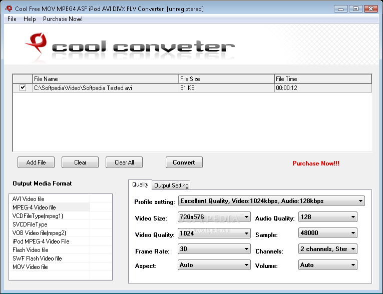 Cool Free MOV MPEG4 ASF iPod AVI DIVX FLV Converter