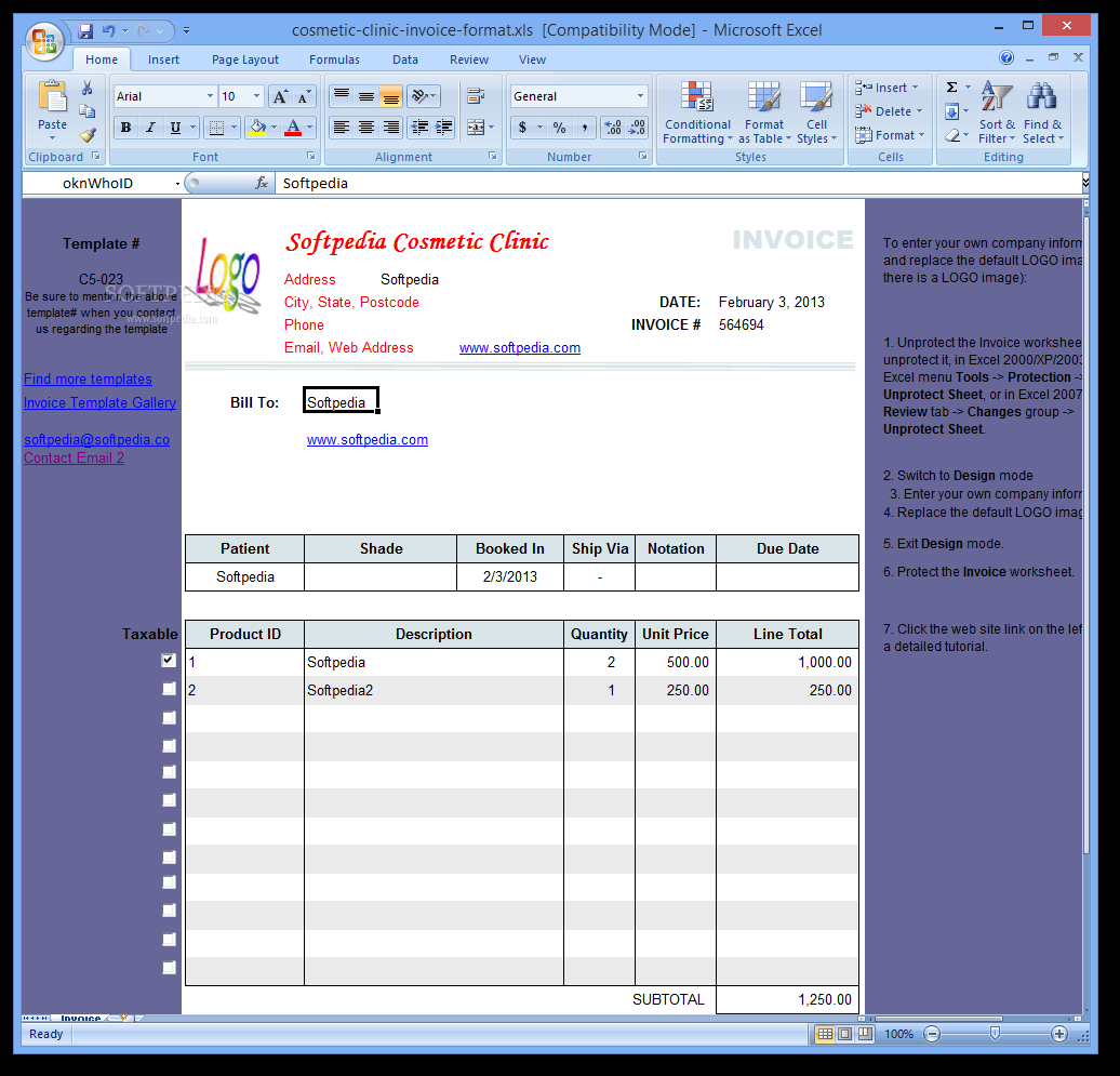 Cosmetic Clinic Invoice Format