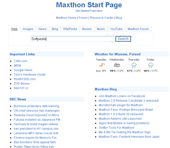 Custom Maxthon Start Page