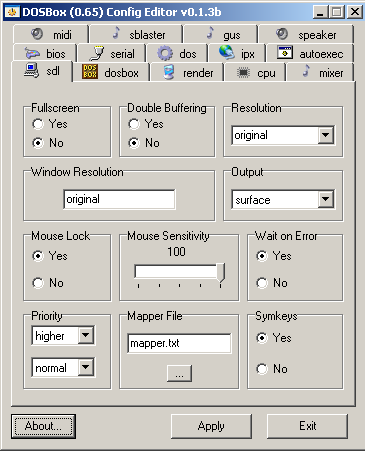DOSBox (0.65) Config Editor