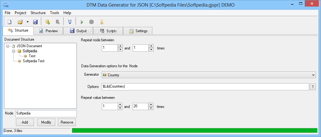 DTM Data Generator for JSON