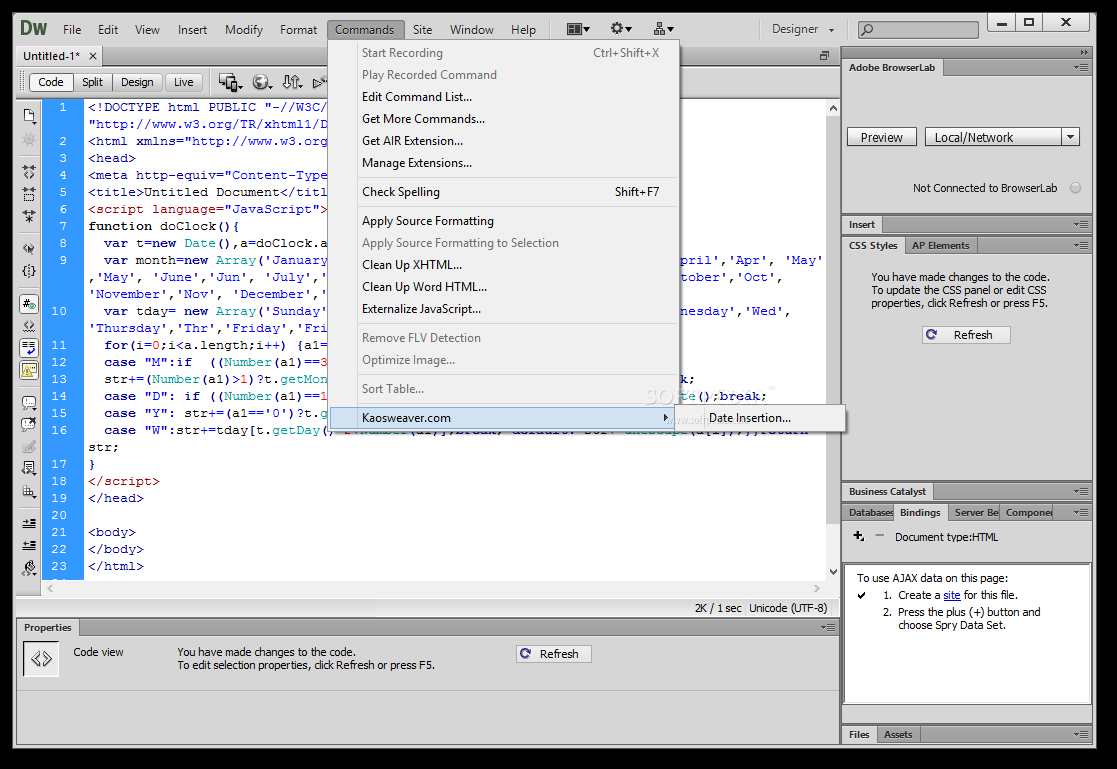 Date Insertion for Dreamweaver