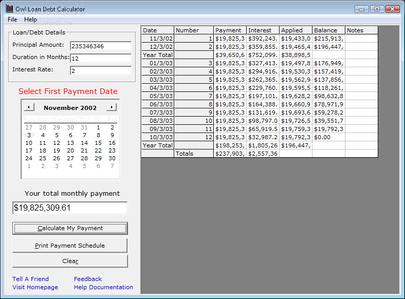 Owl Debt Loan Calculator