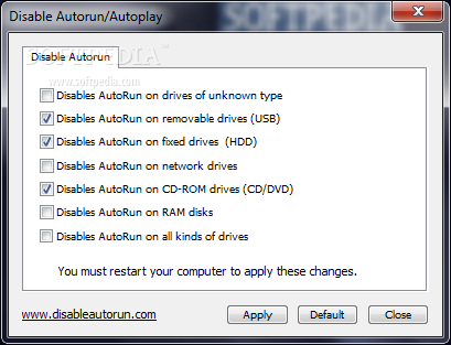 Disable Autorun/Autoplay
