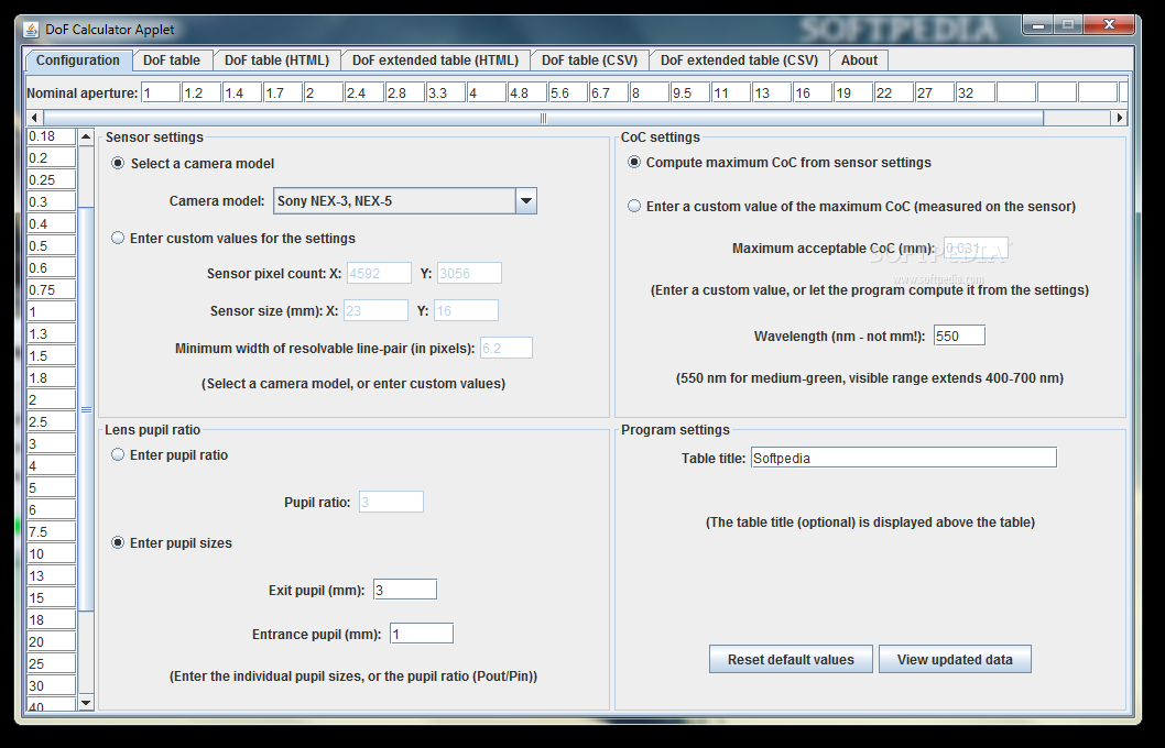 DoF Calc