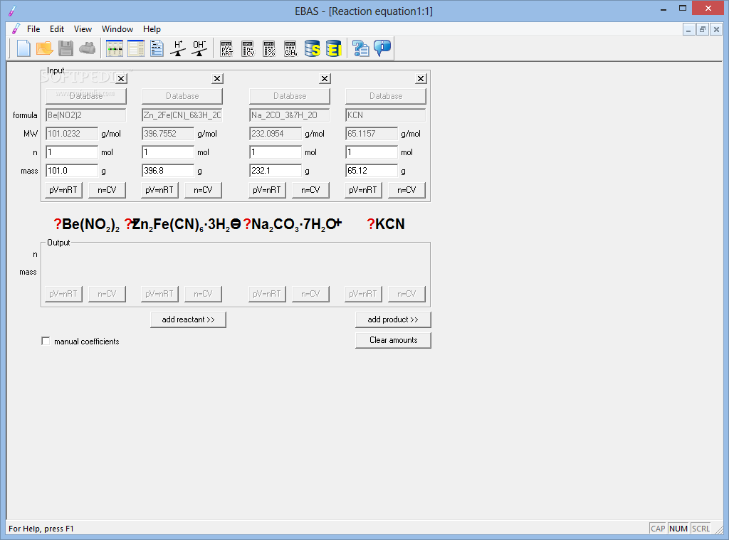 EBAS - Equation Balancing and Stoichiometry calculator