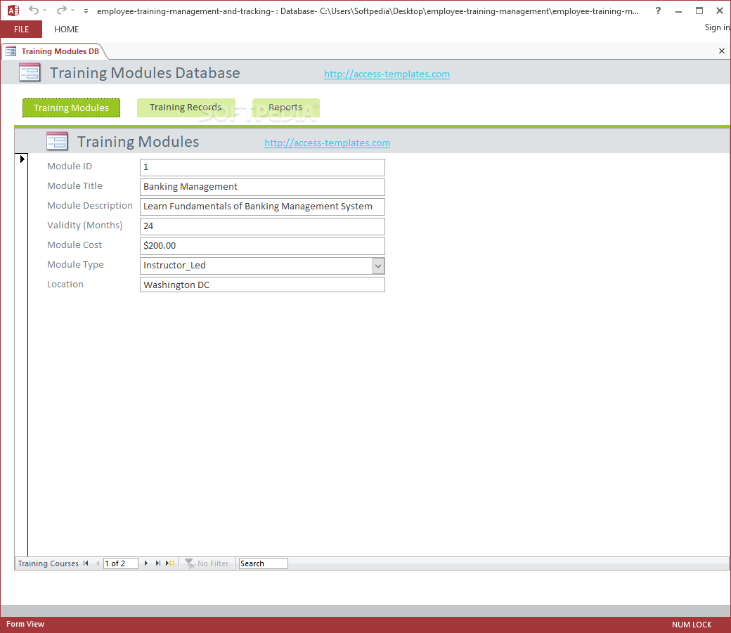 Employee Training Management and Tracking Software for MS Access
