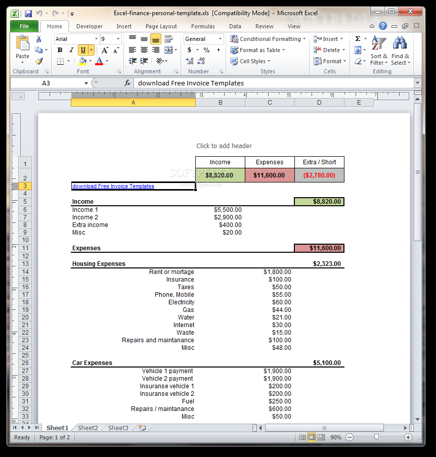 Excel Finance Personal Template