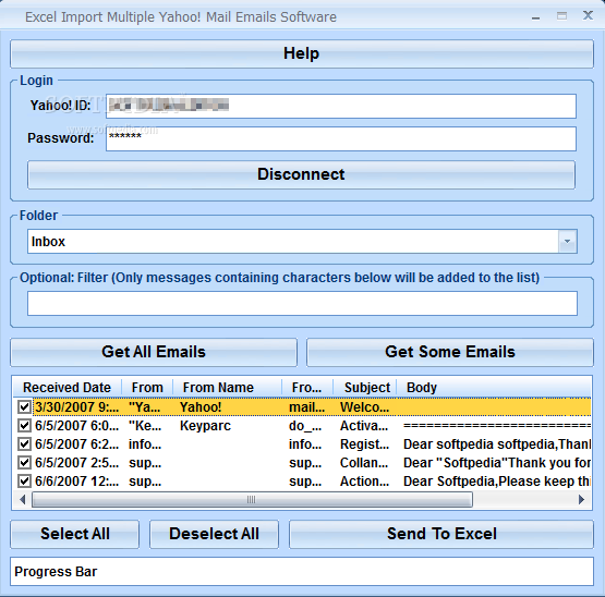 Excel Import Multiple Yahoo! Mail Emails Software