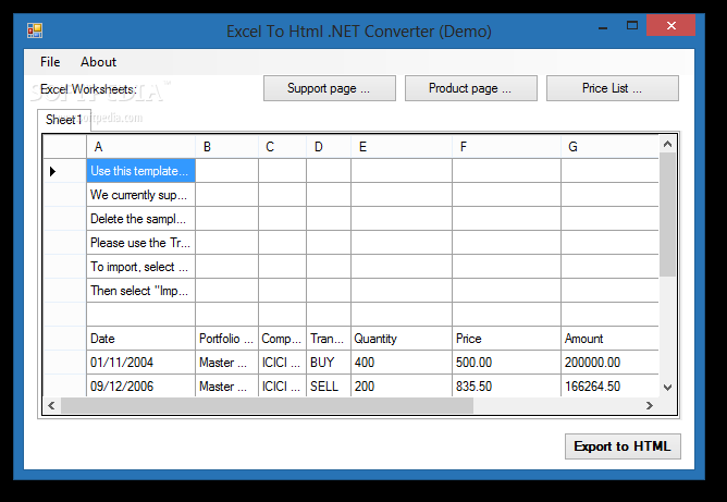 Excel To Html .NET Converter