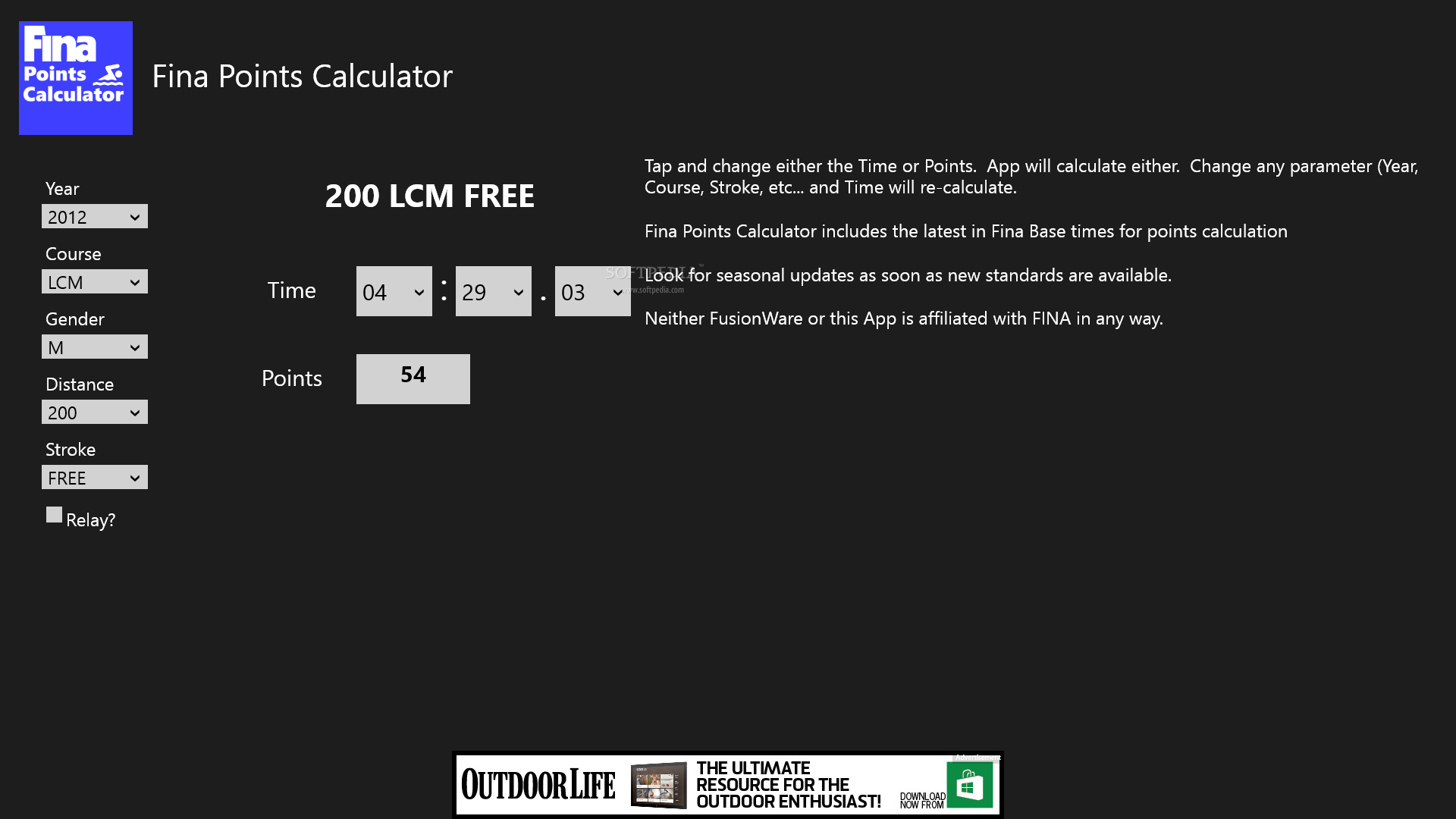Fina Points Calc for Windows 8