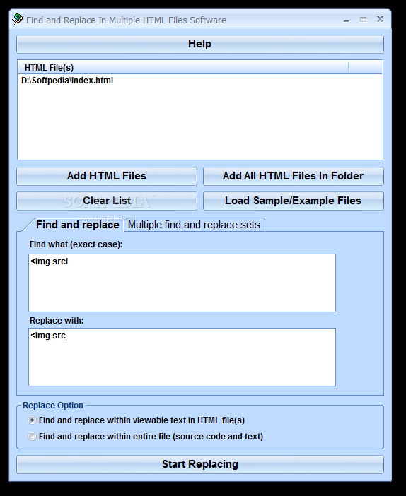 Find and Replace In HTML Files Software