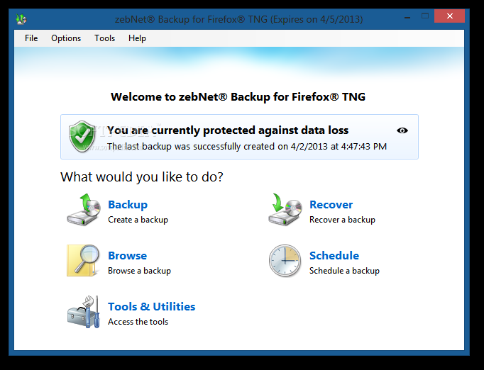 zebNet Backup for Firefox TNG