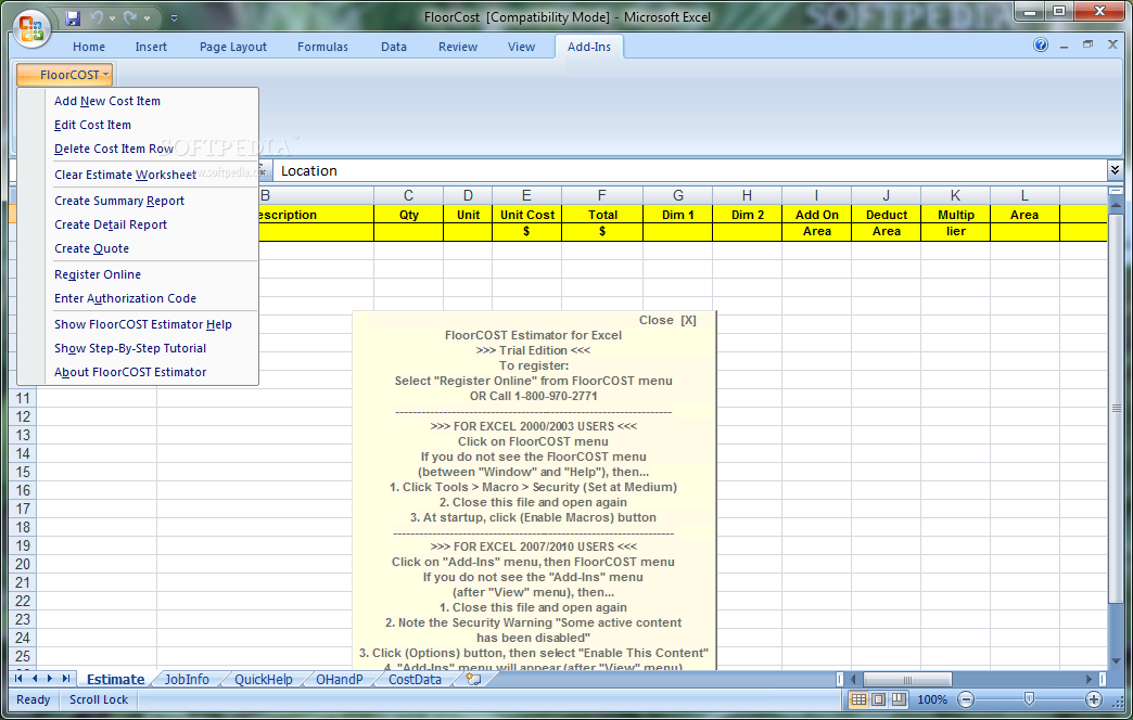 FloorCOST Estimator for Excel