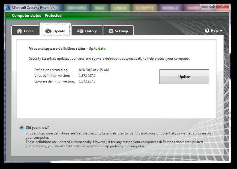 Microsoft Security Essentials Definition Updates