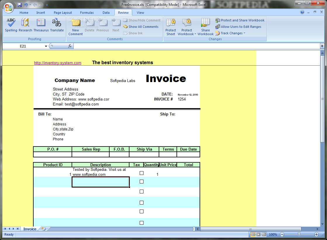 Free Excel Invoice template