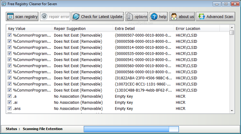 Free Registry Cleaner for Seven