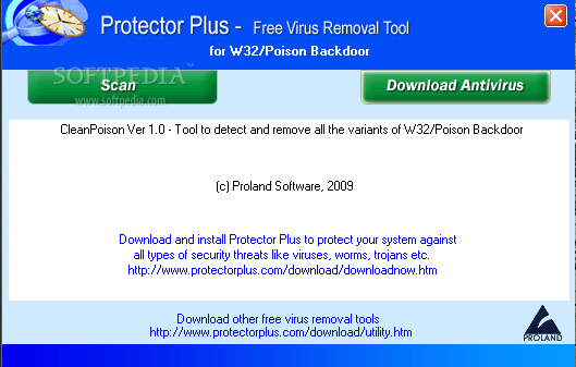 Free Virus Removal Tool for W32/Poison Backdoor