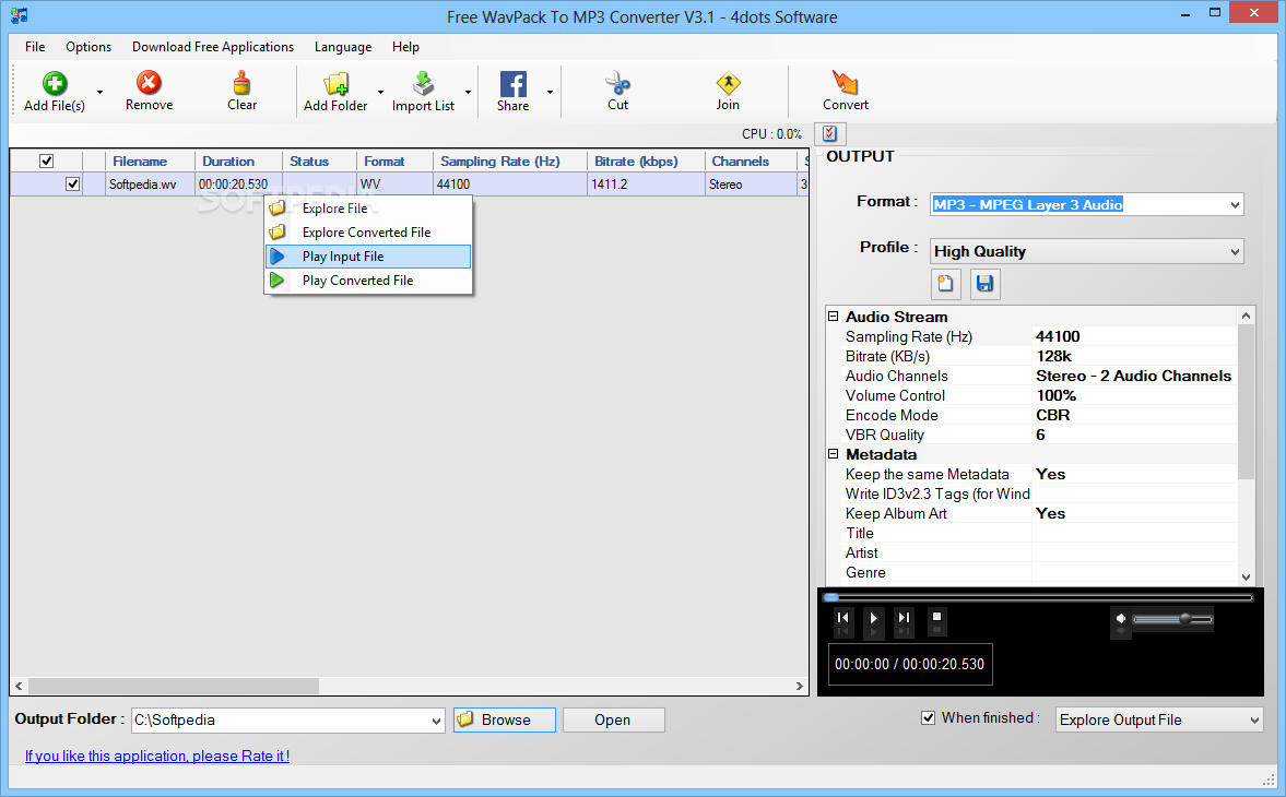 Free WavPack To MP3 Converter