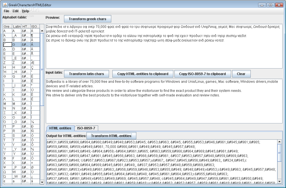 GreekCharactersHTMLEditor