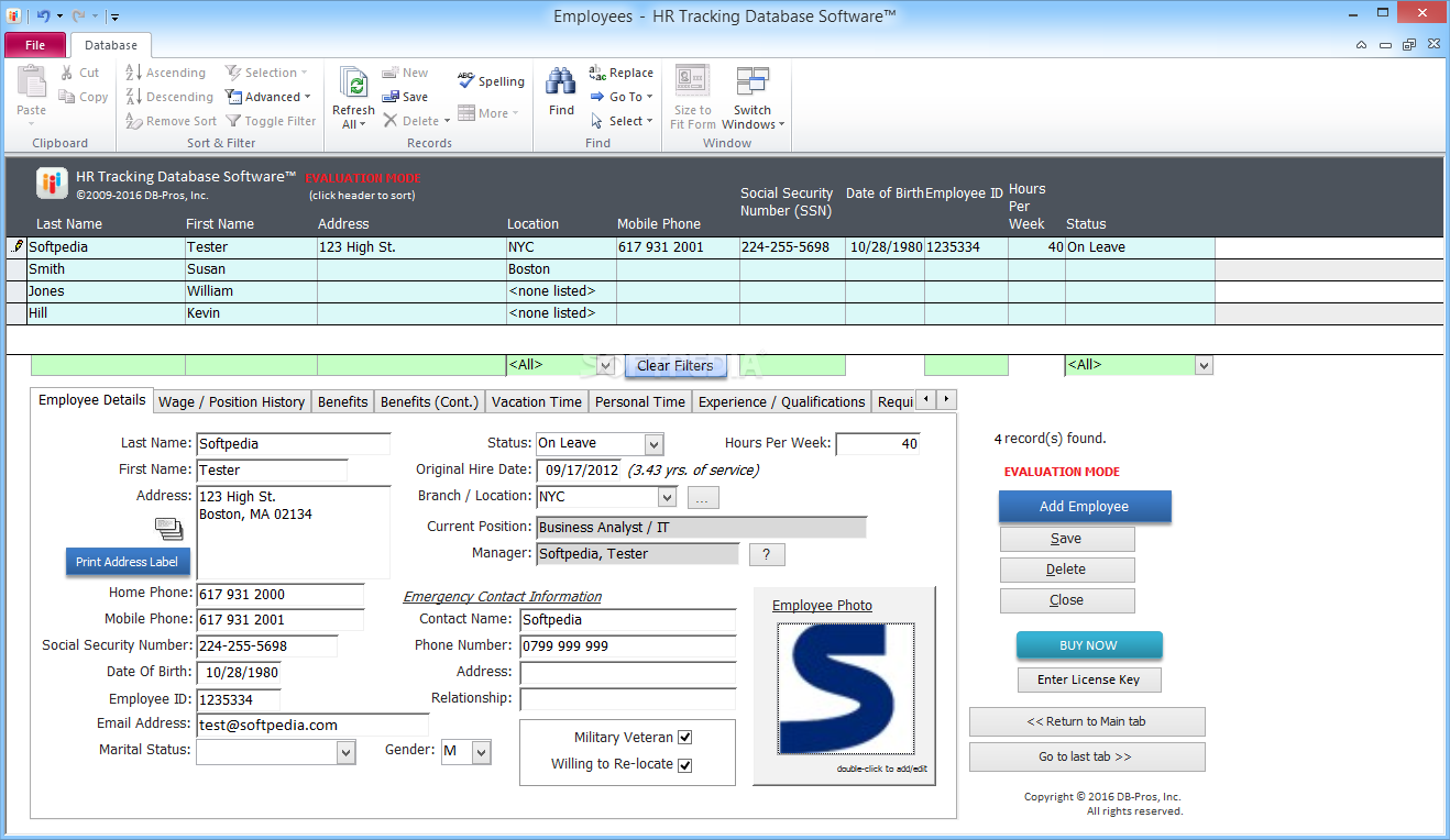 HR Tracking Database Software
