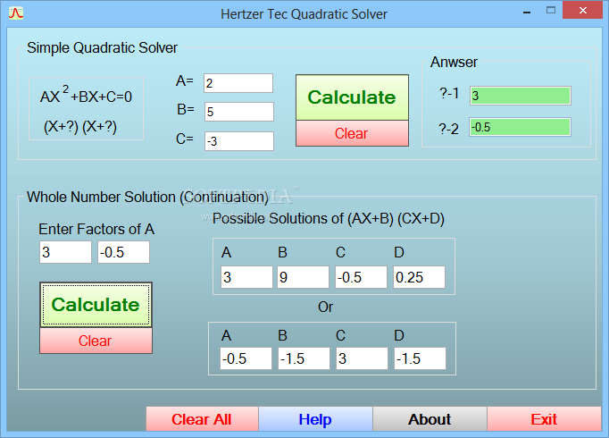 Hertzer Tec Quadratic Solver