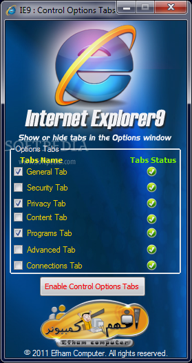 IE9: Control Options Tabs
