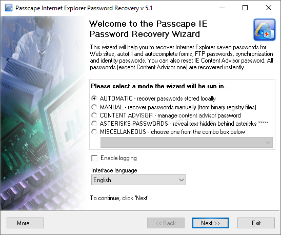 Internet Explorer Password Recovery