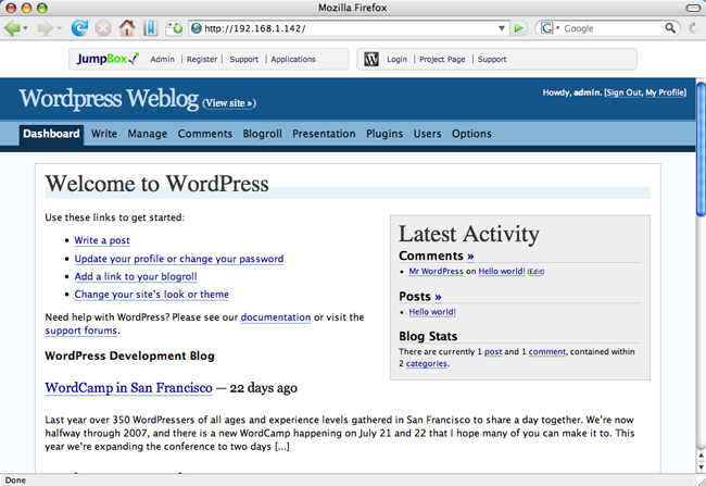 JumpBox for the Wordpress Blogging System