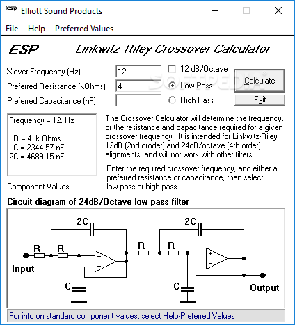 Linkwitz-Riley Crossover Calculator