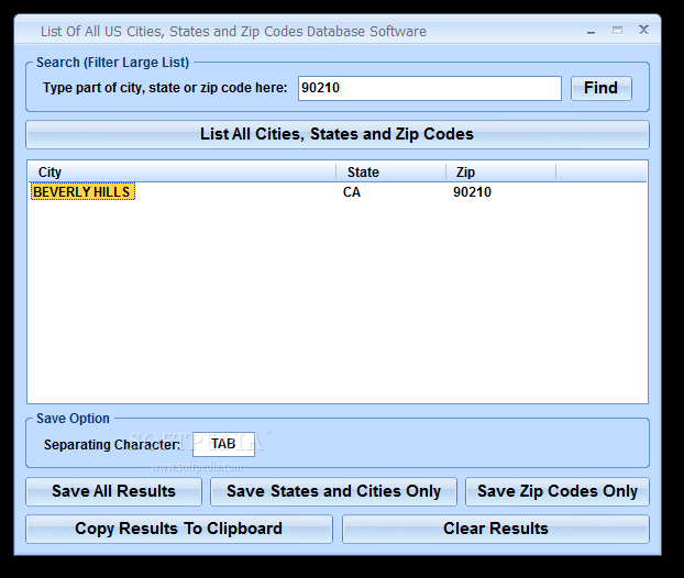 List Of All US Cities, States and Zip Codes Database Software