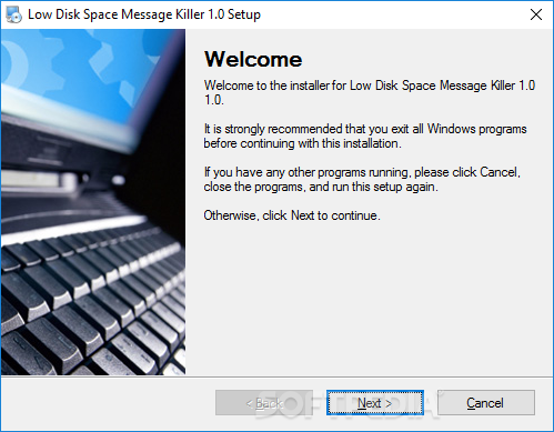 Low Disk Space Message Killer