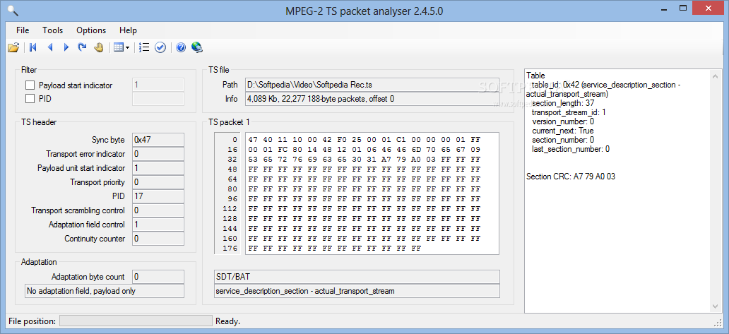 MPEG-2TS Packet Analyser