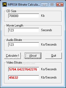 MPEG4 Bitrate Calculator